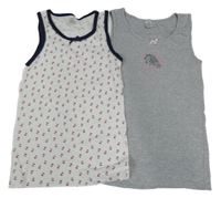 2x - Šedá košilka s koníkem + bílo-tmavomodrá košilka s třešničkami Yigga