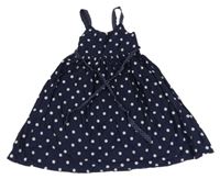 Tmavomodré plátěné šaty s puntíky a páskem H&M