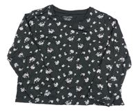 Tmavošedé triko s kytičkami Primark