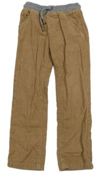 Béžové žebrované kalhoty se šedým pasem Tu