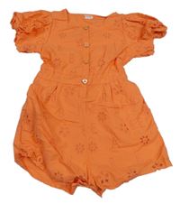 Oranžový plátěný kraťasový overal s výšivkou Ted Baker
