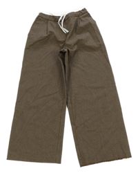 Hnědo-bílé kostkované plátěné chino kalhoty Zara