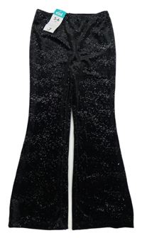 Nové - Černé sametové třpytivé flare kalhoty Matalan