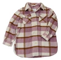 Růžovo-bílo-hnědá kostkovaná flaušová košilová bunda Primark