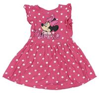 Tmavorůžovo-bílé puntíkaté šaty s Minnie a volánky Disney