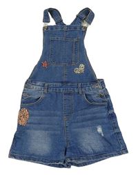 Modré teplákové riflové laclové kraťasy se srdíčky s kamínky a prošoupáním Denim Co.