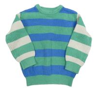 Zeleno-modro-smetanový pruhovaný žebrovaný svetr PRIMARK