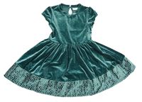 Tmavozelené sametové šaty s výšivkou name it.