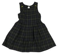 Černo-khaki-žluté kostkované šaty se zavazováním