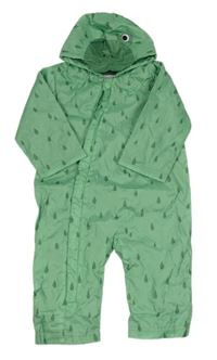 Zelená kostkovaná šusťáková jarní kombinéza s kapičkami a kapucí - žabička M&S