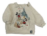 Světlebéžová melírovaná mikina s Mickey a Minnie a Plutem a vánočním motivem Disney