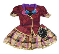 Kostým - Vínovo-kostkované šaty s mašlí a hodinami a límečkem amscan