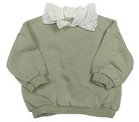 Světlekhaki oversize mikina s bílým límečkem s madeirou F&F