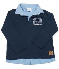 Tmavomodré miknotriko s číslem a dinosaurem a límečkem a všitou košilí Topolino