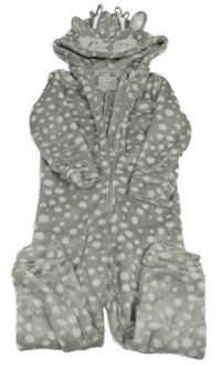 Šedo-bílá třpytivá plyšová kombinéza s kapucí - sob F&F