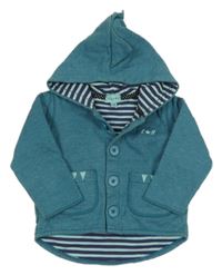 Modrozelená melírovaná propínací podšitá mikina s kapucí s ostny Lilly+Sid