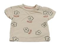 Světlepudrové tričko s kytičkami Mothercare