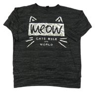 Černá melírovaná tunika s kočičkou a nápisy Y.F.K.