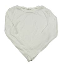 Smetanové žebrované crop triko SHEIN