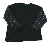 Černé mikinotriko s tylovými rukávy s flitry Next