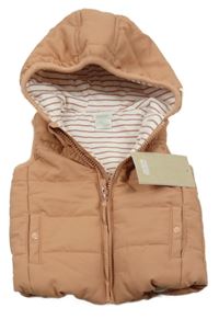 Nové - pudrová prošívaná šusťáková zateplená vesta s kapucí mamas&papas