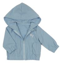 Světlemodrá šusťáková bunda s písmenky a kapucí SHEIN