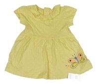 Nové - žluto-bílé puntíkaté šaty s motýlkem a volánkem St. Bernard