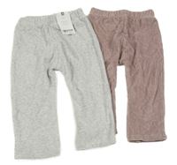 Nové - 2Set - Žebrované sametové turecké tepláky - Světlešedé, starorůžové Next