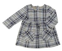 Tmavomodro-bílo-hnědé kostkované vzorované úpletové šaty PRIMARK