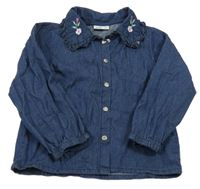 Tmavomodrá lehká riflová halenka s límečkem s kytičkami Kiki&Koko