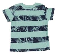 Mátovo-tmavomodré pruhované tričko s listy PRIMARK