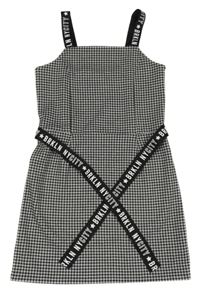 Černo-bílé vzorované šaty s nápisy a páskem C&A