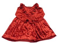 Červené lesklé sametové šaty s volánky H&M