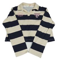 Tmavomodro-smetanová pruhovaná crop mikina s písmenky a límečkem H&M