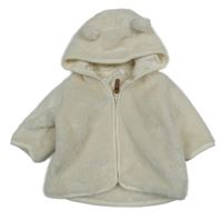 Smetanová plyšová bunda s kapucí s oušky H&M