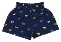 Tmavomodré paper bag kraťasy s motýlky SHEIN