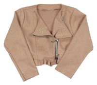 Pudrový semišový crop křivák s perlami a volánkem 