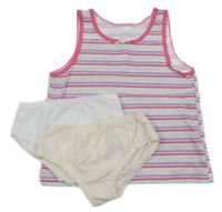 3Set - 1x -Pruhovaná košilka s mašličkou PRIMARK + 2x - Kalhotky s mašličkou Tu