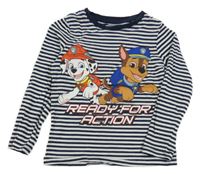 Tmavomodro-bílé pruhované triko s PAW PATROL - Marshall a Chase C&A