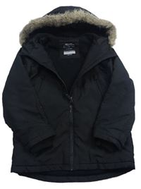 Černá šusťáková zateplená bunda s kapucí s kožíškem Primark 