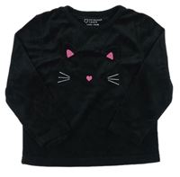 Černé plyšové triko s kočičkou Primark