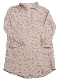 Růžové košilové šaty s kytičkami a límečkem H&M