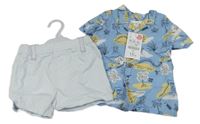 Nové - 2set - Modrá košile s dinosaury a palmami + světlemodré plátěné kraťasy Lefties