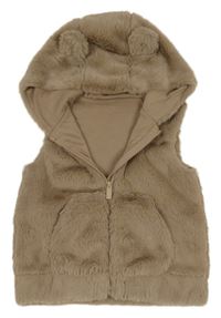 Nové - Hnědá kožešinová podšitá vesta s kapucí zn. Dunnes