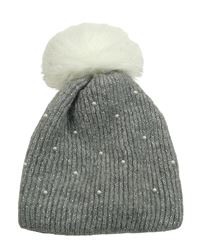 Šedá třpytivá pletená čepice s perlami a bambulí C&A