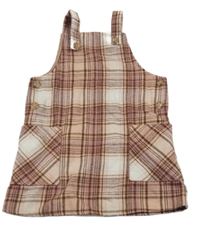 Starorůžovo-šedo-hnědé kostkované vlněné laclové šaty Primark