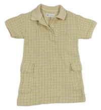 Béžovo-bílo-žluté kostkované třpytivé polo šaty Zara