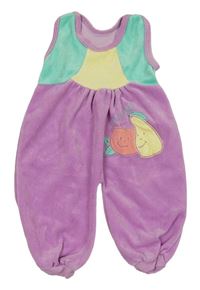 Levandulovo-tyrkysovo-žluté sametové laclové tepláky s ovocem