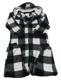 Černo-bílá kostkovaná chlupatá kombinéza s kapucí Next