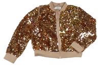 Bronzovo-zlatá flitrová podšitá propínací mikina H&M